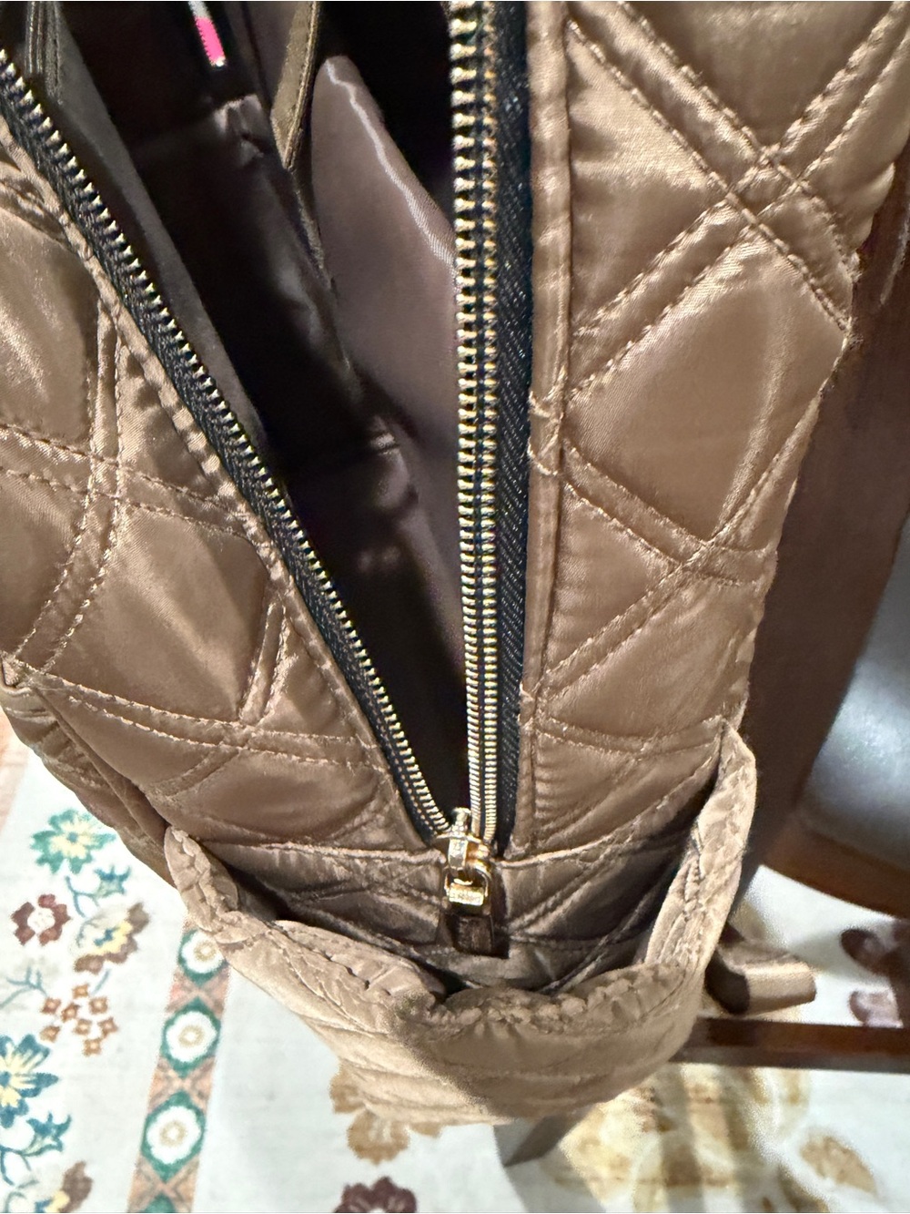 Joan David Quilted Backpack - Taupe/ Brown - Picture 5 of 7